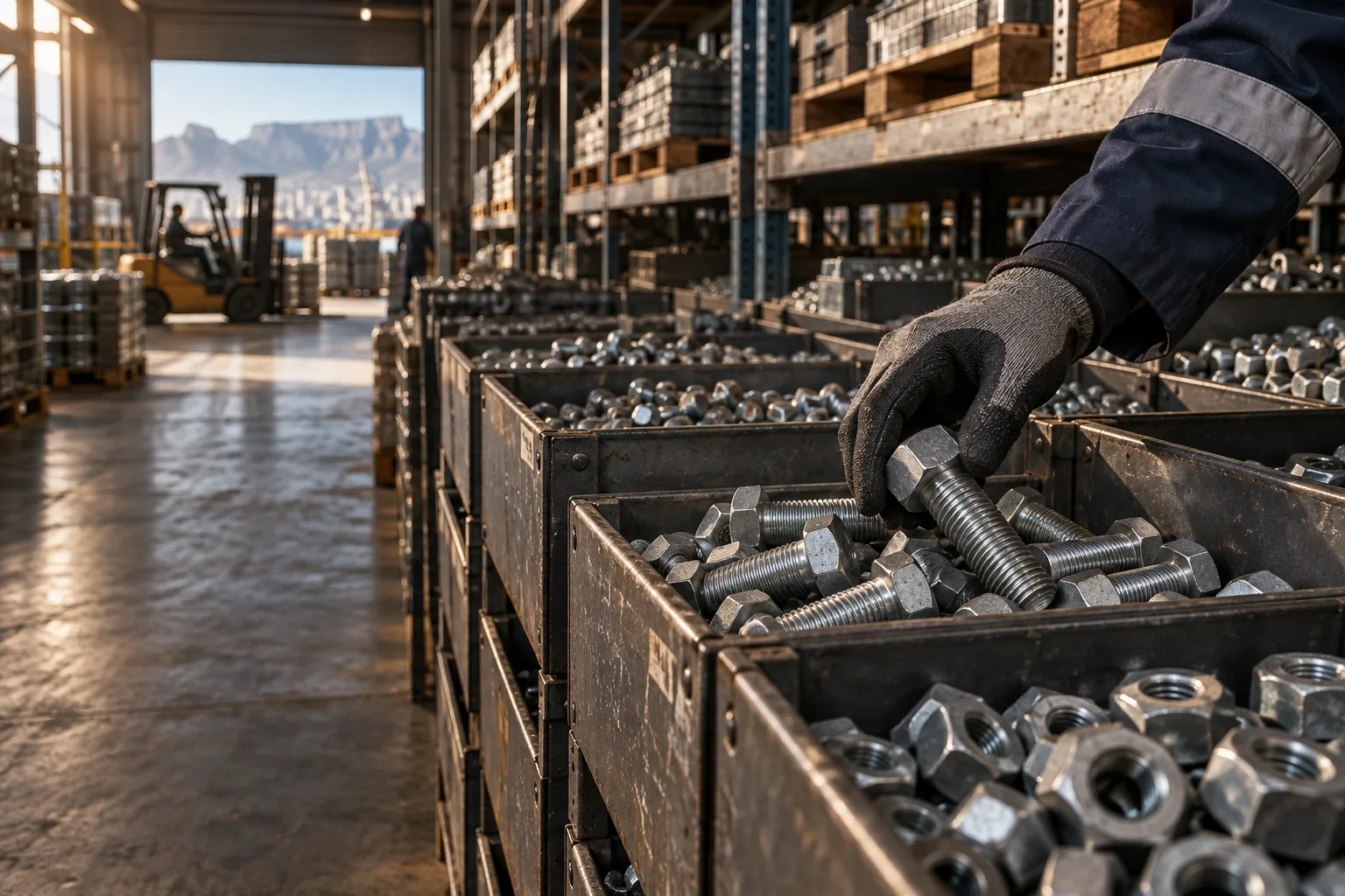Fasteners being selected in a warehouse